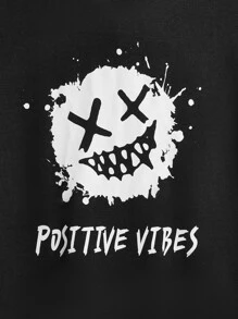 Manfinity Men Cartoon & Letter Graphic Drawstring Hoodie - Black - View 3