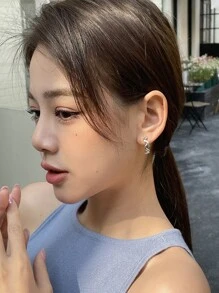 DAZY 結構圓耳環 - 銀色 - 查看 4