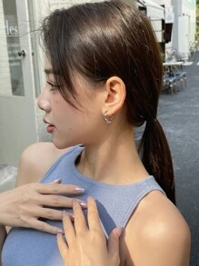 DAZY 結構圓耳環 - 銀色 - 查看 5