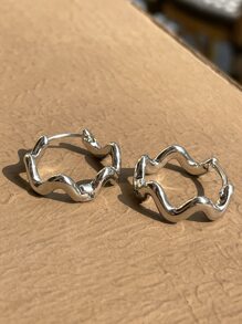 DAZY 結構圓耳環 - 銀色 - 查看 7