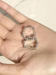 DAZY 結構圓耳環 - 銀色 - 查看 8