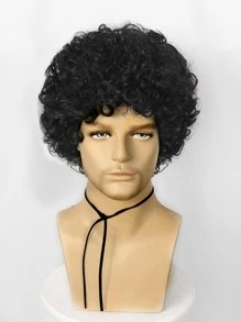 1入組短卷角色扮演合成假髮和1入組假髮帽 - 黑色 - 查看 3