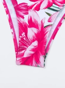 熱帶圖案扭結聚攏連身泳裝 - 彩色 - 查看 5