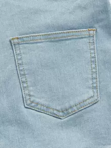 SHEIN Teen Girls Solid Denim Shorts - Light Wash - View 3