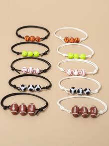 運動主題魅力手鍊足球籃球橄欖球棒球排球手鍊可調節勵志運動珠 - 彩色 - 查看 1