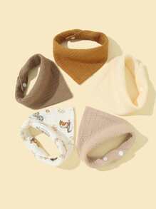 5入組嬰兒素色和蘑菇圖案圍兜 - 彩色 - 查看 1