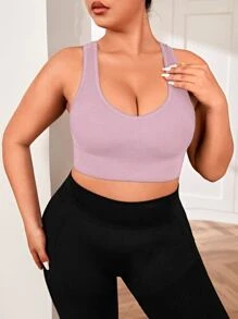 Yoga Basic Bras thể thao Plus Size màu trơn - Màu tím hoa cà - Xem 1
