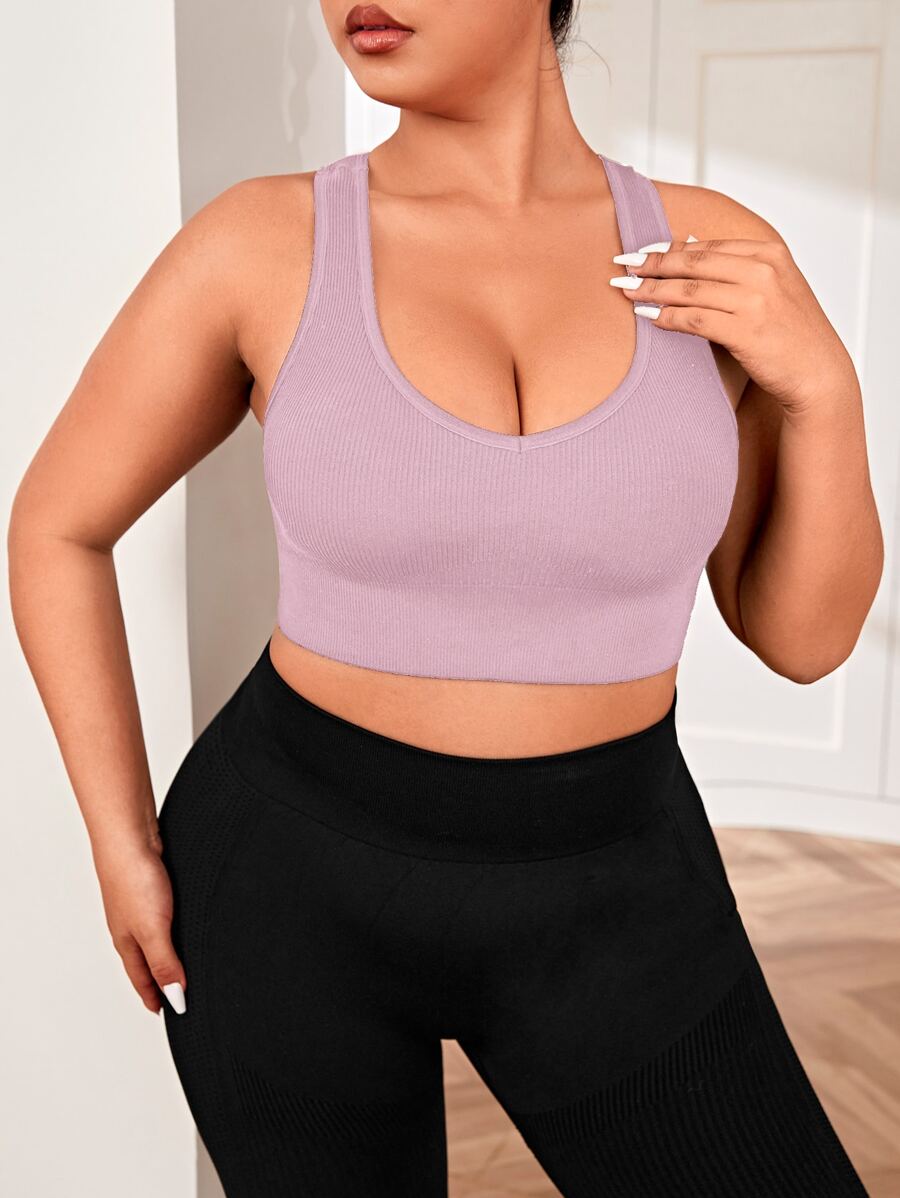 Yoga Basic Bras thể thao Plus Size màu trơn - Màu tím hoa cà - Xem 1