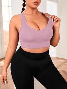 Yoga Basic Bras thể thao Plus Size màu trơn - Màu tím hoa cà - Xem 4