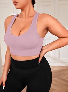 Yoga Basic Bras thể thao Plus Size màu trơn - Màu tím hoa cà - Xem 5