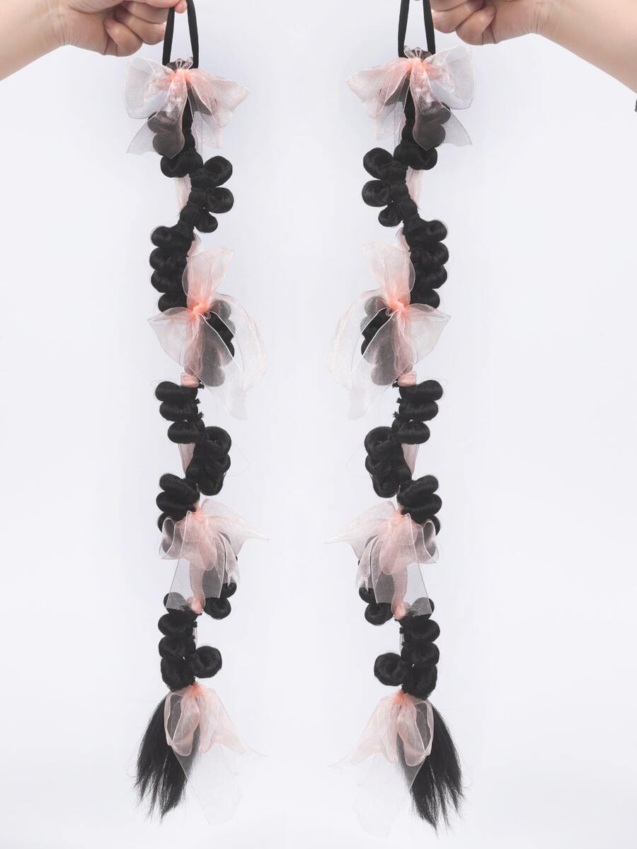 2入組長款合成纖維頭髮泡泡馬尾 - 黑色 - 查看 1