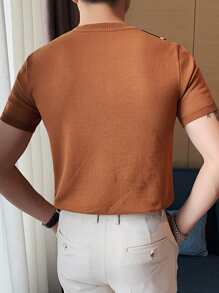 Hombres Top de punto con patrón de rayas - Marrón - Ver 2