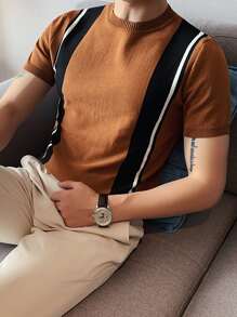 Hombres Top de punto con patrón de rayas - Marrón - Ver 5