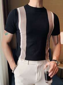 Men Colour Block Knit Top - Black - View 1