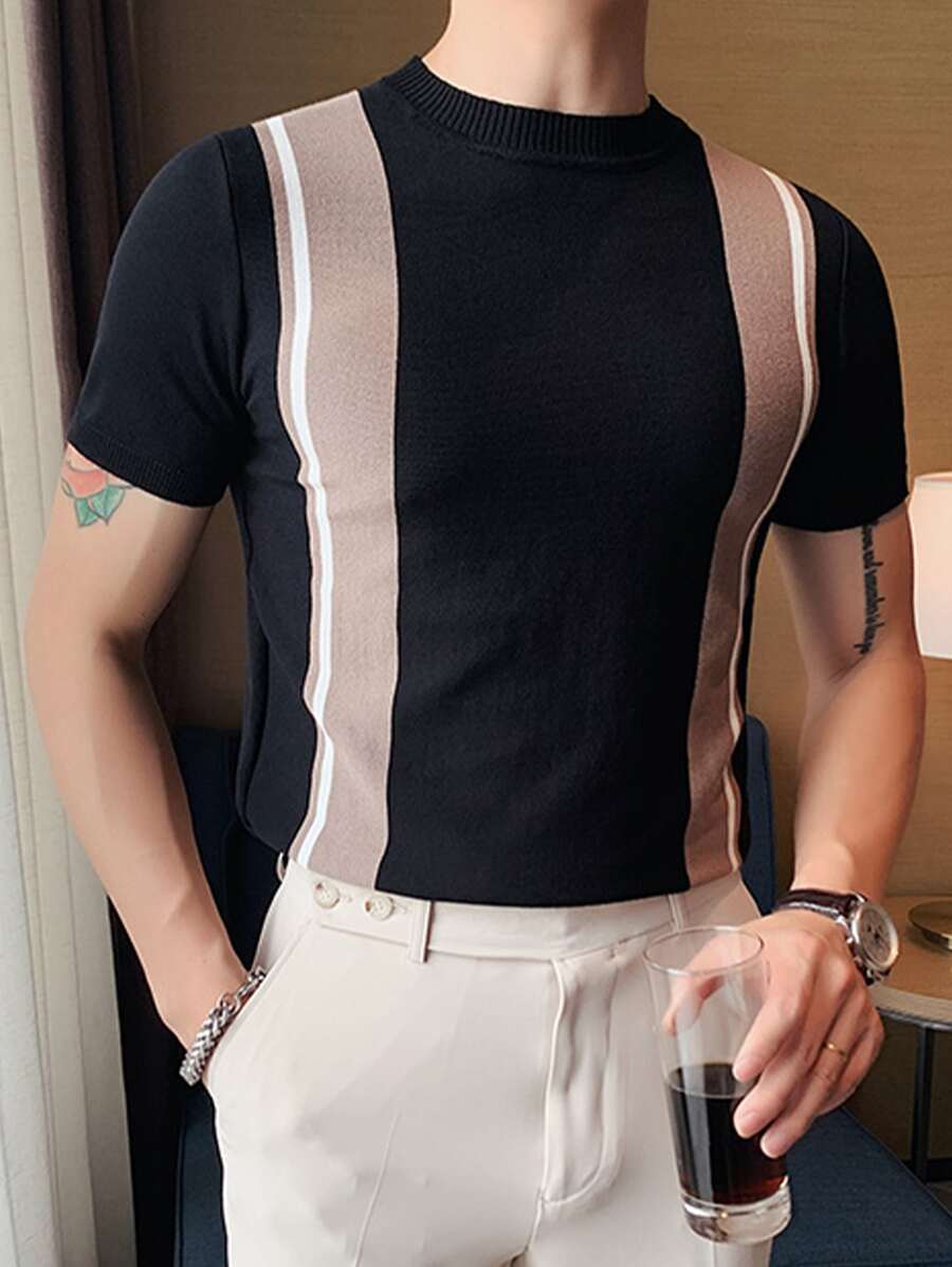 Men Colour Block Knit Top - Black - View 1