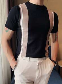 Men Colour Block Knit Top - Black - View 3