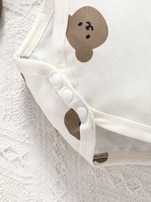 嬰兒小熊印花荷葉邊連體衣和紙袋腰背带半身裙和頭巾