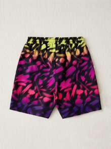 SHEIN Tween Boy Allover Print Drawstring Waist Swim Shorts - Multicolor - View 2
