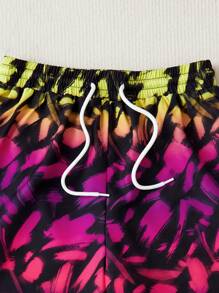 SHEIN Tween Boy Allover Print Drawstring Waist Swim Shorts - Multicolor - View 3