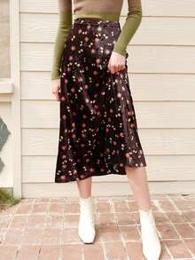 Ditsy Floral Velvet Skirt - Black - View 3