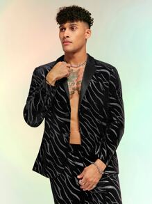 Manfinity RebelGame Men Zebra Striped Print Lapel Neck Velvet Blazer - Black - View 3