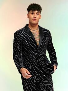 Manfinity RebelGame Men Zebra Striped Print Lapel Neck Velvet Blazer - Black - View 1