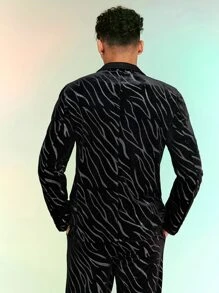 Manfinity RebelGame Men Zebra Striped Print Lapel Neck Velvet Blazer - Black - View 2