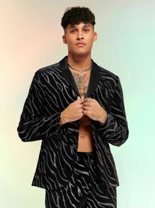 Manfinity RebelGame Men Zebra Striped Print Lapel Neck Velvet Blazer - Black - View 4