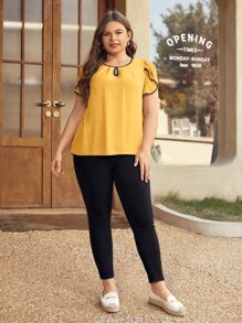 SHEIN Clasi 大碼撞色滾邊花瓣袖鎖眼領口襯衫 - 黃色 - 查看 5