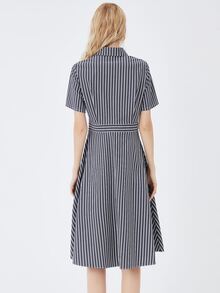 JAZZEVAR Striped Print Half Button Placket Shirt Dress - Multicolor - View 2