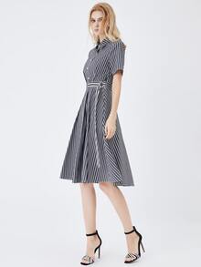 JAZZEVAR Striped Print Half Button Placket Shirt Dress - Multicolor - View 3