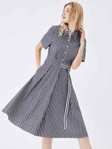 JAZZEVAR Striped Print Half Button Placket Shirt Dress - Multicolor - View 7