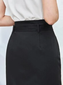 BizChic Váy công sở có túi kép xẻ gấu, thắt lưng - màu đen - Xem 4