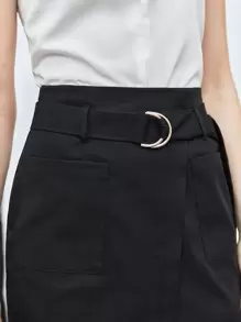 BizChic Váy công sở có túi kép xẻ gấu, thắt lưng - màu đen - Xem 9