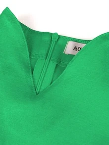 大碼燈籠袖荷葉邊下擺腰後背開衩連衣裙 - 綠色 - 查看 4