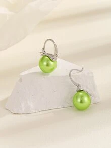 Faux Pearl Decor Earrings - Green - View 1