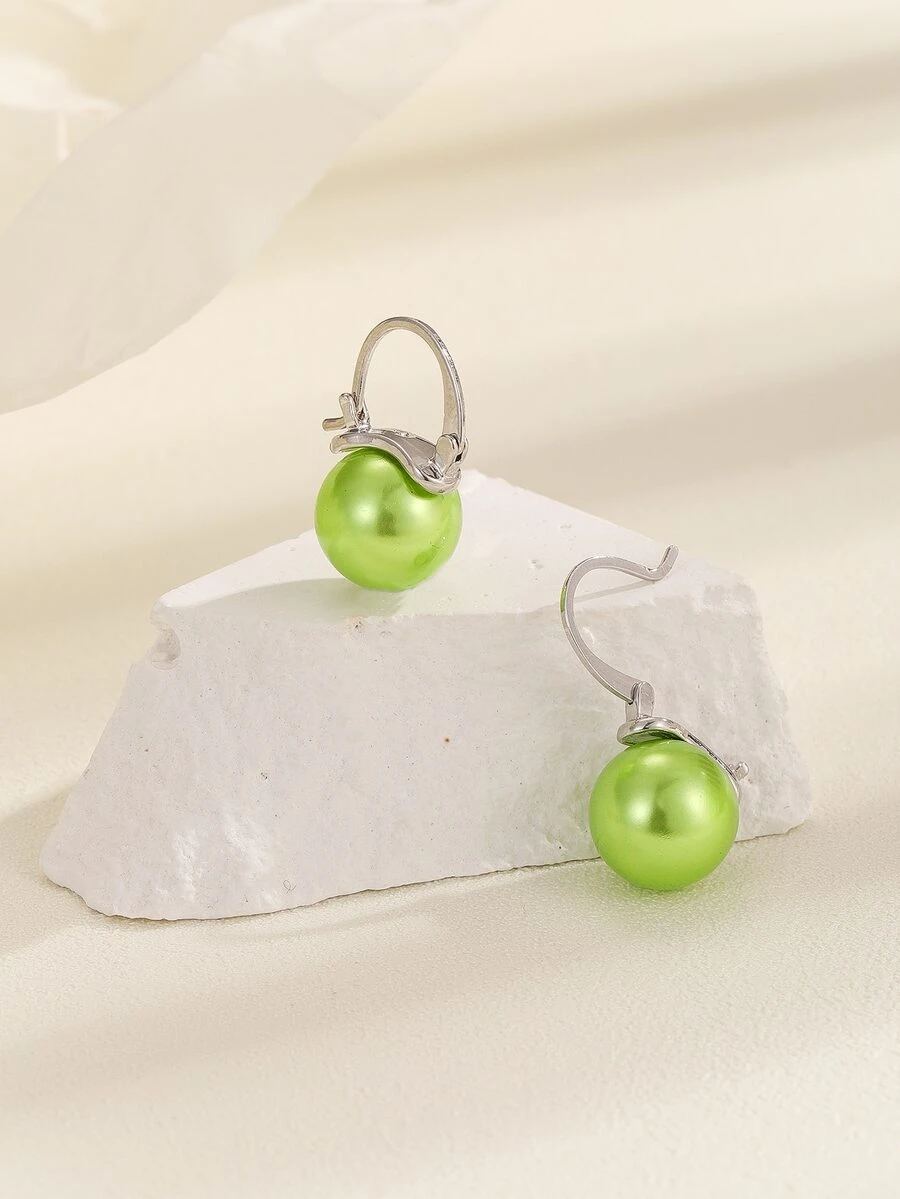 Faux Pearl Decor Earrings - Green - View 1