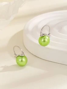 Faux Pearl Decor Earrings - Green - View 2
