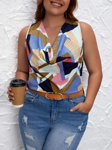 SHEIN Clasi Cộng với áo cổ lọ in hình chắp vá - Nhiều màu - Xem 1