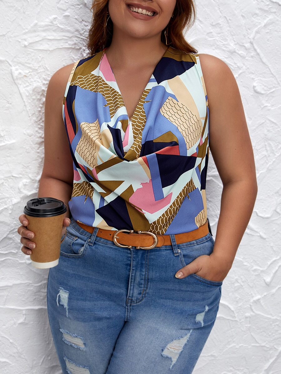 SHEIN Clasi Cộng với áo cổ lọ in hình chắp vá - Nhiều màu - Xem 1