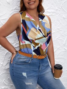 SHEIN Clasi Cộng với áo cổ lọ in hình chắp vá - Nhiều màu - Xem 4