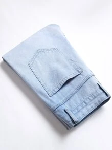 Men Letter Patched Ripped Frayed Jeans - Light Wash - View 5