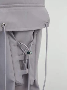 Denimoi Flap Pocket Side Drawstring Hem Cargo Trousers - Grey - View 9