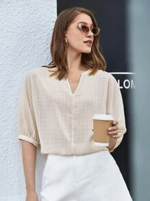 BizChic Đường viền cổ có rãnh tay cánh Áo Trang phục làm việc - Màu be - Xem 2