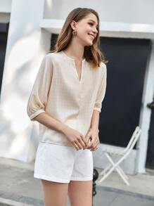 BizChic Đường viền cổ có rãnh tay cánh Áo Trang phục làm việc - Màu be - Xem 5