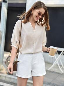 BizChic Đường viền cổ có rãnh tay cánh Áo Trang phục làm việc - Màu be - Xem 7