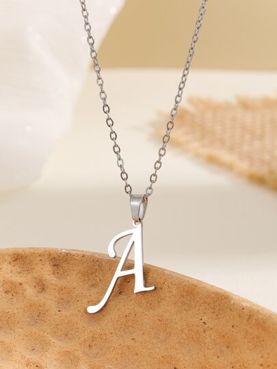 1 pieza Collar con letra en inglés de acero inoxidable de color acero
