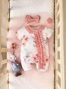 嬰兒印花荷葉邊連身短褲 - 白色 - 查看 1