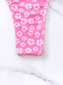 Swim Mod 小花圖案露背三角型夏日沙灘比基尼套裝 - 粉色 - 查看 4