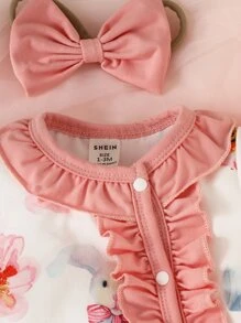 嬰兒印花荷葉邊連身短褲 - 白色 - 查看 4